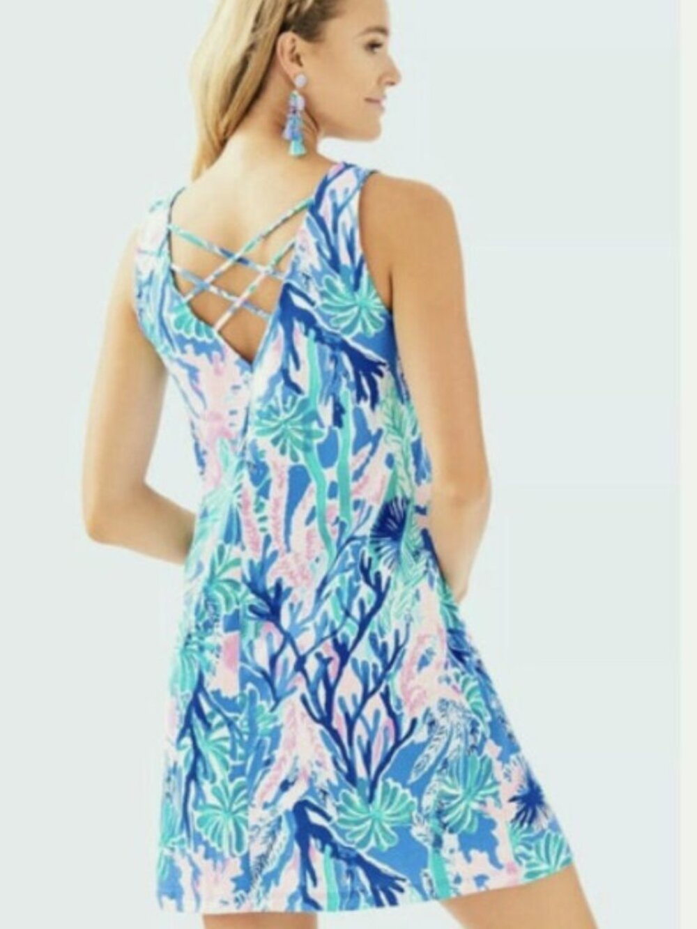 Lilly Pulitzer Kristen Swing Dress Jet Stream Blue Pink Size L